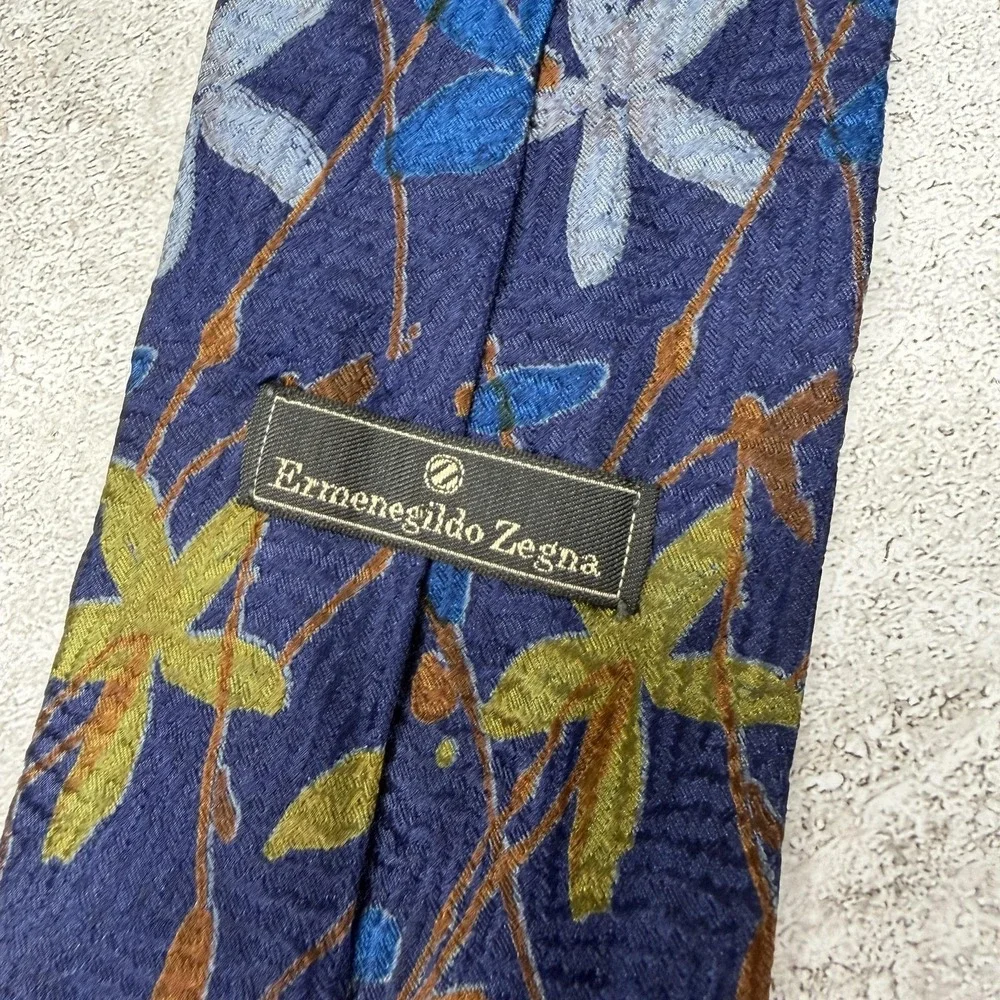 Ermenegildo Zegna Silk Tie Mens One Size Blue Floral Made In‎ Italy Necktie